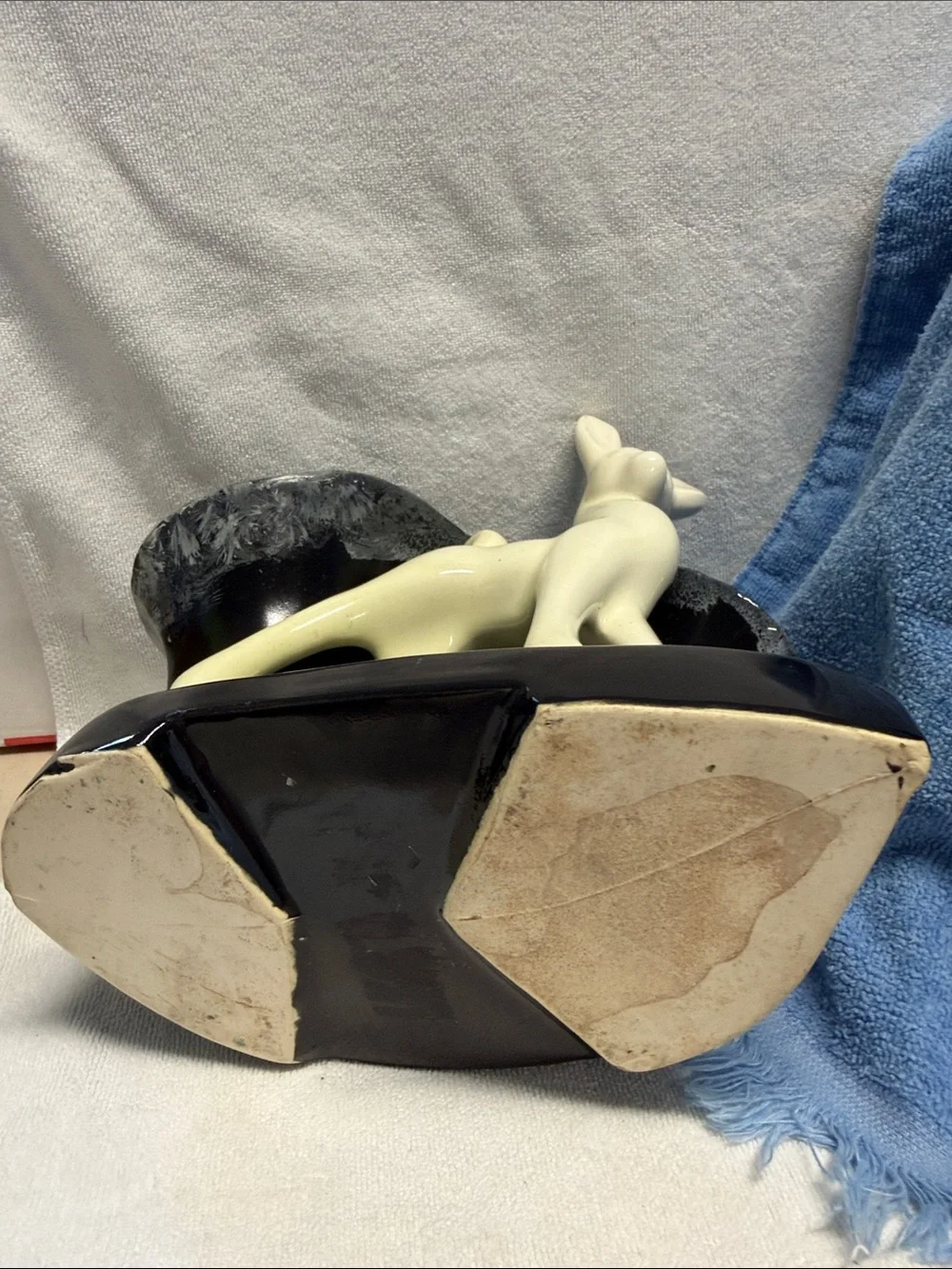 Mid-Century Modern Ceramic Deer Planter Vase - Black & Cream